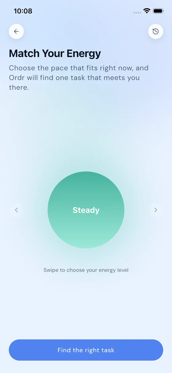 Match Your Energy in Ordr — picking tasks that fit your energy level